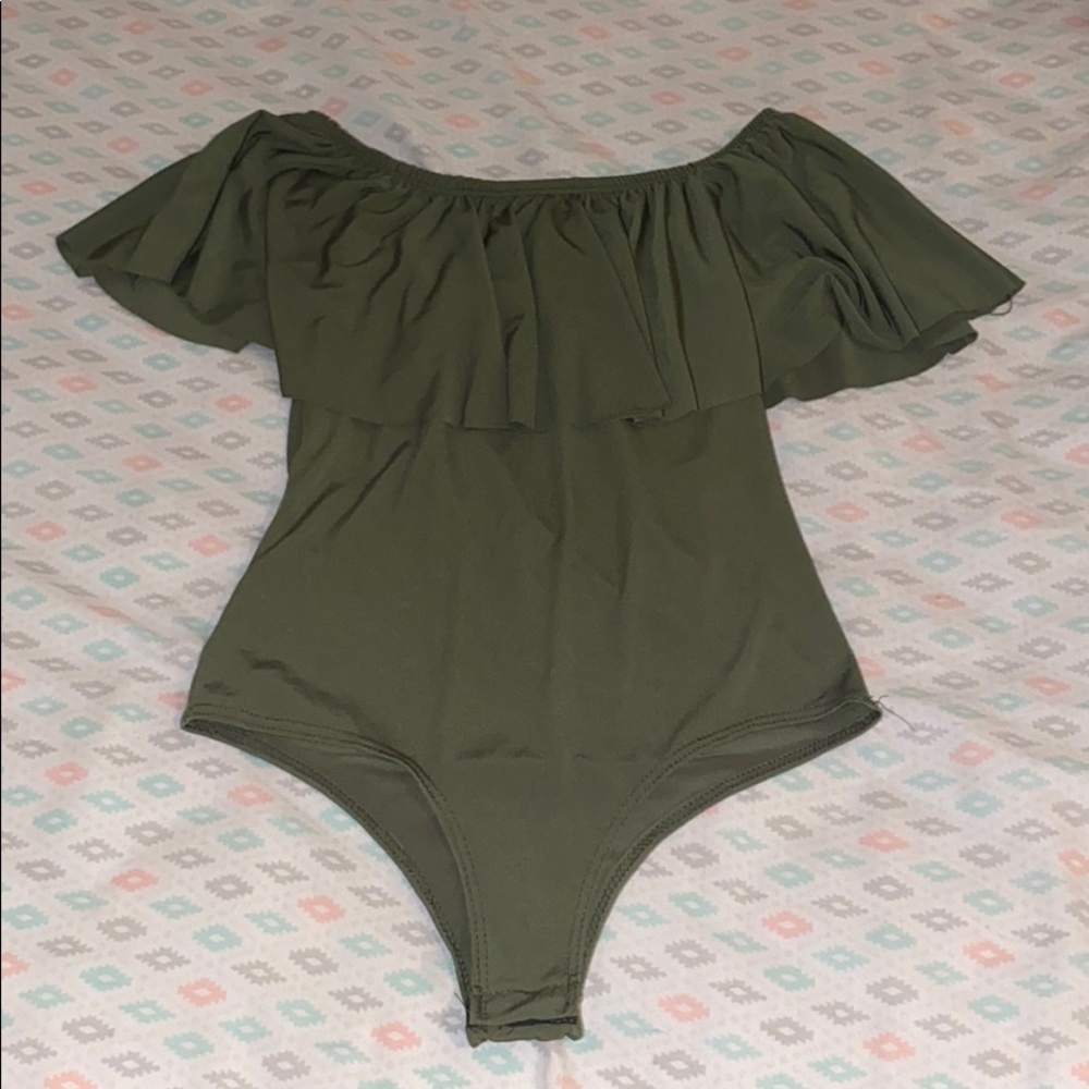 Green off the shoulder body suit